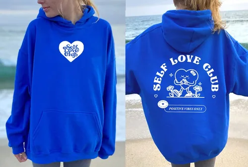 Vista 2 de Techtack Self Love Club - Sudadera con capucha de 2 caras inspiradora y positiva