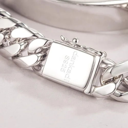 Vista 9 de Pulsera de plata de ley 925 maciza de eslabones cubanos de Miami para hombre, de 0.47 pulgadas, rectangular, 7, 7.5, 8, 8.5, 9, 9.5, 10 pulgadas