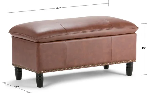 Vista 2 de SIMPLIHOME Emily - Otomana rectangular de almacenamiento rectangular de transición de 39 pulgadas de ancho en piel sintética vegana coñac