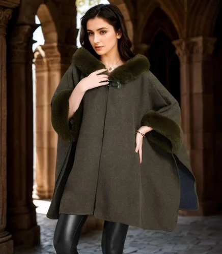 Vista 5 de Abrigo de invierno con capucha para mujer, chal