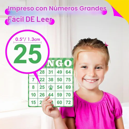 Vista 4 de Paquete de 100 tarjetas de juego de bingo de números, hojas de papel desechables reutilizables multicolor para niños, juegos de mesa de bingo