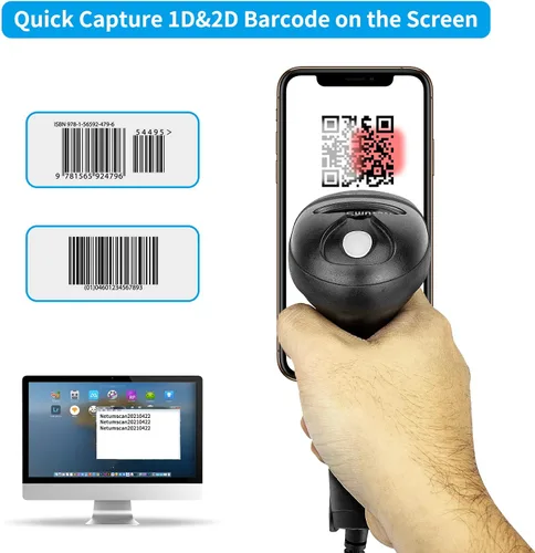 Vista 6 de NetumScan Lector de código de barras QR USB para computadoras, escáneres de código de barras de imagen 1D 2D automáticos con cable portátil