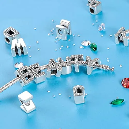 Vista 2 de Dijes con iniciales del alfabeto, letras completas de la A a la Z, plata de ley 925, circonitas cúbicas, colgantes para pulseras europeas Pandora