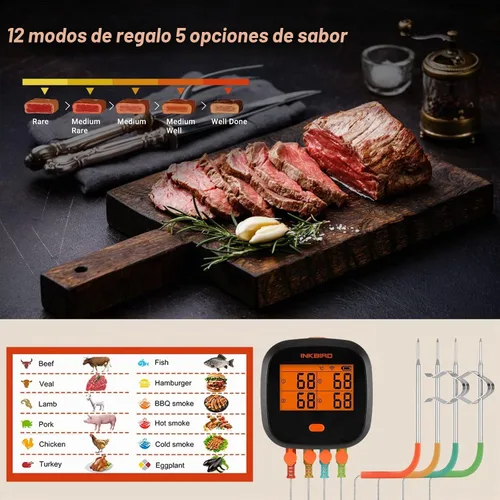 Vista 7 de INKBIRD Termómetro WiFi para Carne para Asar, Termómetro BBQ Recargable de Rango Ilimitado con Calibración de APP, Gráfico de Temperatura