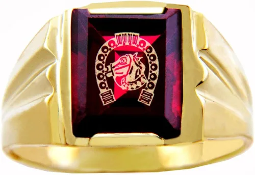 Vista 3 de Herradura de piedra CZ de granate rojo de oro amarillo de 10 quilates con anillo de cabeza de caballo
