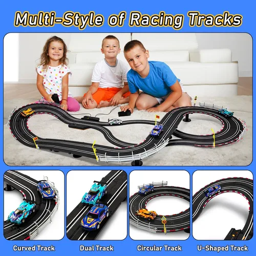 Vista 2 de Conjuntos de pista de carreras de coches ranurados eléctricos - 1:43 conjuntos de pista de carreras con 4 coches ranurados con faros, 2