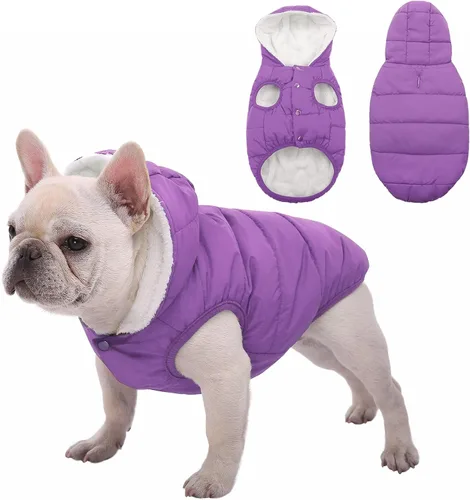 Vista 7 de Sudadera con capucha de vellón, abrigo impermeable resistente al viento, chaqueta cálida de invierno, ropa para mascotas para clima frío, chaleco