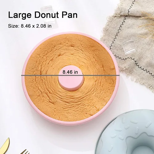 Vista 4 de Molde de silicona de gran tamaño para donas antiadherentes para hornear pasteles para bagel y donuts (8 pulgadas, rosa)