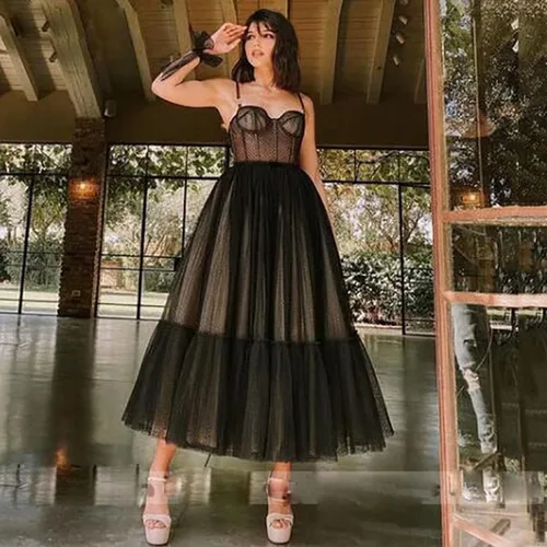 Vista 2 de Ci-ONE Madre de la novia vestido de novia Vintage punteado vestido de novia de la longitud del té vestidos de baile de la princesa