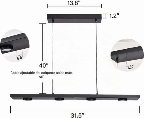 Vista 2 de Alighting Lámpara colgante lineal LED moderna de 31 pulgadas para isla de Negro