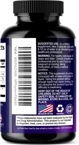 Vista 8 de Cápsulas de cáscara de psyllium – Polvo de cáscara de psyllium premium de 2000 mg por porción suplemento – Píldoras de fibra soluble natural – Apoya