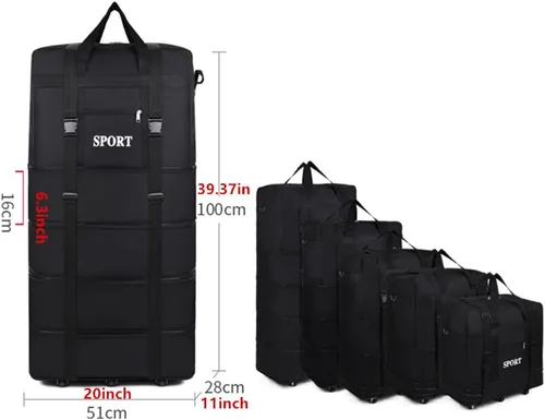 Vista 4 de Bolsa de viaje Oxford expandible extra grande con ruedas, impermeable, ligera, plegable, maleta, Entramado, Equipaje extensible central rígido