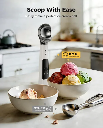 Vista 7 de KYX Cuchara de helado calentada recargable, cuchara eléctrica para helado Blanco