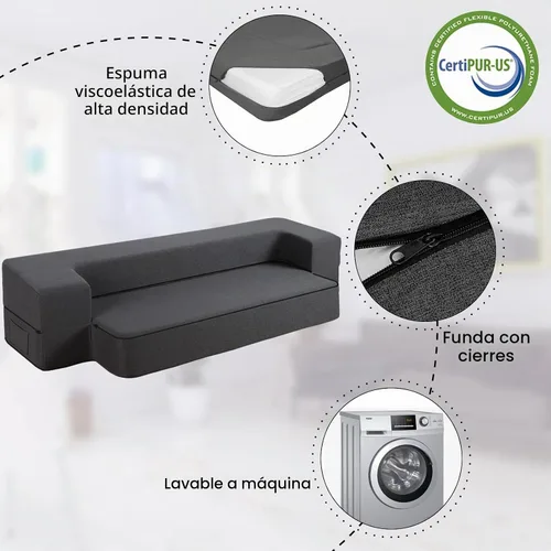 Vista 8 de HonTop Sofá Cama Plegable Moderno de 10 Pulgadas con Espuma Viscoelástica, Sofá Futón Completo Silla Reclinable para la Sala de Estar, Colchón