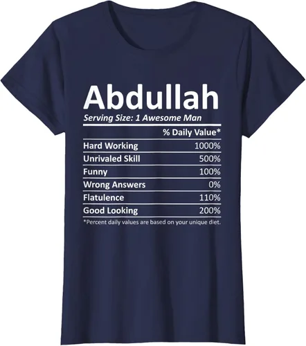 Vista 33 de ABDULLAH Nutrition Funny Birthday Personalizado Nombre Regalo T-Shirt Negro