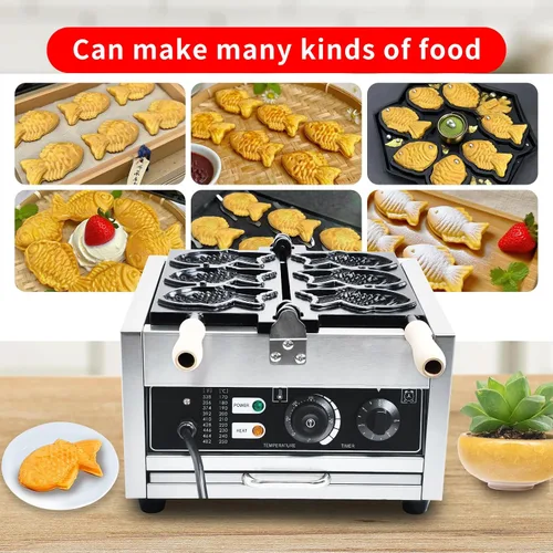 Vista 7 de Taiyaki - Máquina eléctrica Taiyaki para hacer gofres de pescado, 3 piezas, revestimiento de teflón antiadherente, hierro en forma de pescado, 110