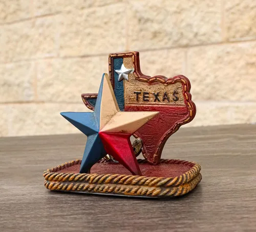 Vista 9 de Ebros Gift Rústico Western Star State of Texas mapa de herradura cuerdas trenzadas patriótico titular de tarjetas de visita figura organizador