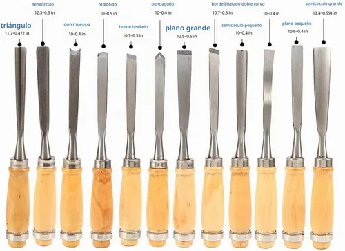 Vista 4 de Juego de herramientas de cincel de madera, 12 piezas de cinceles de carpintería, herramientas de tallado de madera, herramientas de torno