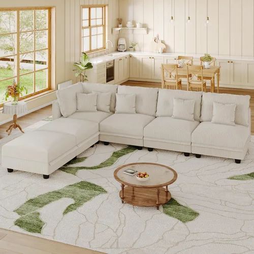 Vista 6 de LLappuil Sofá cama modular con diván de almacenamiento, sofá cama modular de pana para sala de estar, apartamento, beige