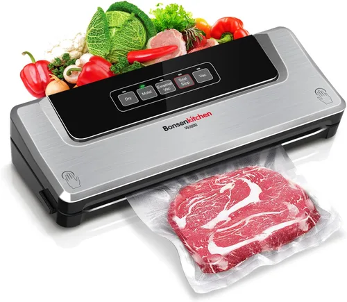 Vista 9 de Bonsenkitchen Máquina selladora al vacío con 5 bolsas de vacío, negro plateado