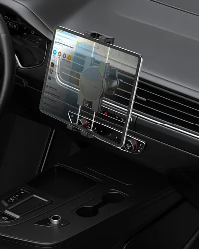 Vista 2 de Soporte para tableta de ventilación de automóvil, clip de ventilación de aire para automóvil con abrazadera de gancho de metal ajustable, compatible