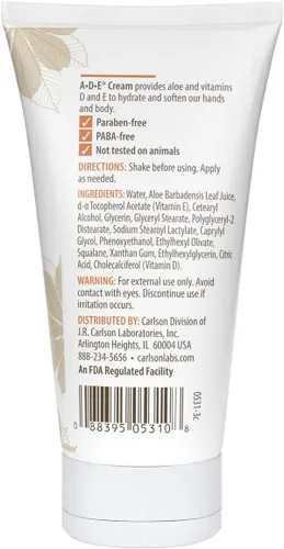 Vista 2 de Carlson ADE Crema para manos y cuerpo, 20000 UI (250 mg), Vitamina D, 4 oz
