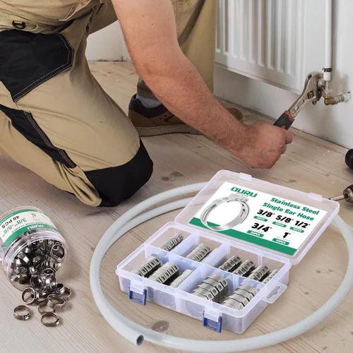 Vista 6 de OURU 54 piezas de anillo de crimpado de 1/2 pulgada PEX, abrazaderas de cincha PEX de acero inoxidable 304, abrazaderas de manguera de una oreja