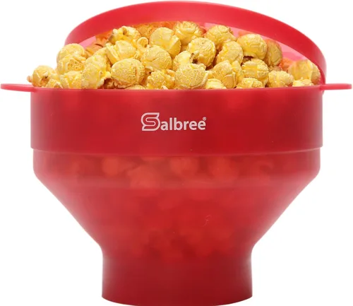 Vista 9 de La máquina original de palomitas de maíz Salbree plegable de silicona para microondas, recipiente microondas con capacidad para 16 tazas, utiliza