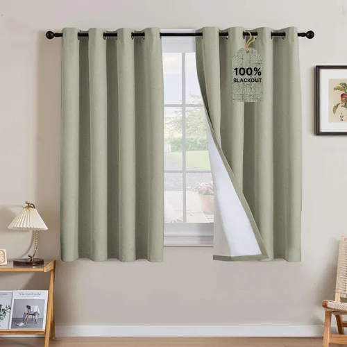 Vista 234 de H.VERSAILTEX Cortinas 100% opacas con aislamiento térmico, texturizadas, de lino, con bloqueo completo de calor y luz, para sala de estar y Negro