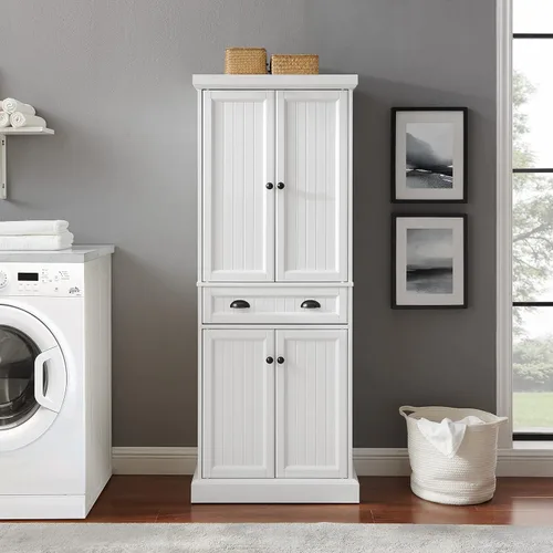 Vista 12 de Crosley Furniture Shoreline Coastal - Armario de almacenamiento para despensa con estantes, cocina, comedor o lavandería, color blanco