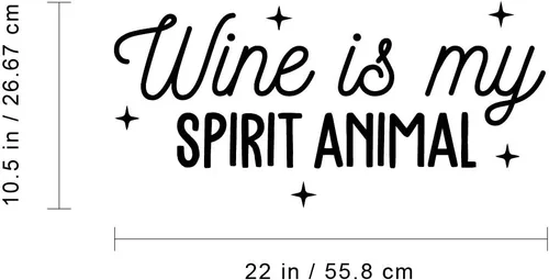 Vista 3 de Vinilo decorativo para pared, diseño de vino es mi espíritu animal, 10.5 x 22 pulgadas, humor moderno para adultos, cursiva, beber, hogar, sala