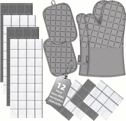 Vista 9 de Juego de agarraderas para horno y paños de cocina/Toallas de cocina y paños de limpieza, guantes de horno y toallas de cocina de 500 grados