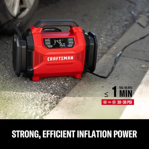 Vista 5 de CRAFTSMAN Inflador de neumáticos de doble potencia con indicador digital y apagado automático 12V DC Car Plug and 120V AC Home Use with Up to 150