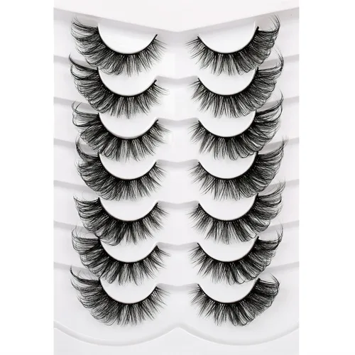 Vista 21 de Pooplunch - Pestañas postizas estilo ojo de gato, extensión de volumen 8D natural, finas, cortas, de visón sintético, tiras de pestañas postizas