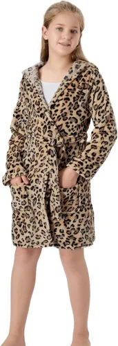 Vista 4 de Topgal Bata de baño con capucha de leopardo para niñas, de forro polar, para niños y adolescentes, talla 4T-18