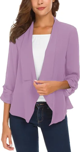 Vista 8 de Urban CoCo Blazer ligero de gasa fina con mangas fruncidas para mujer Negro