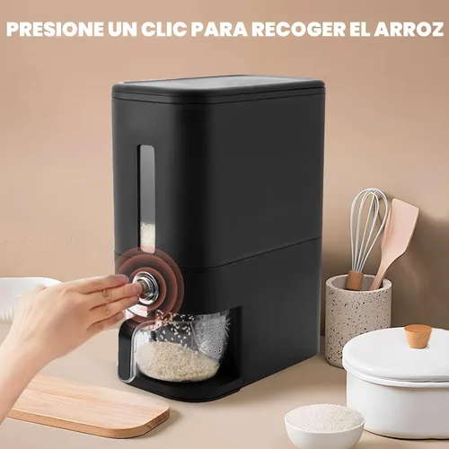 Vista 8 de Dispensador de arroz 25 libras Contenedor de almacenamiento de arroz 25 libras con esponja, cuchara y taza medidora Contenedor de arroz