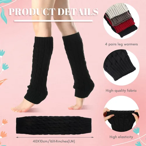 Vista 3 de 4 pares de calcetines largos de punto trenzado para mujer de invierno