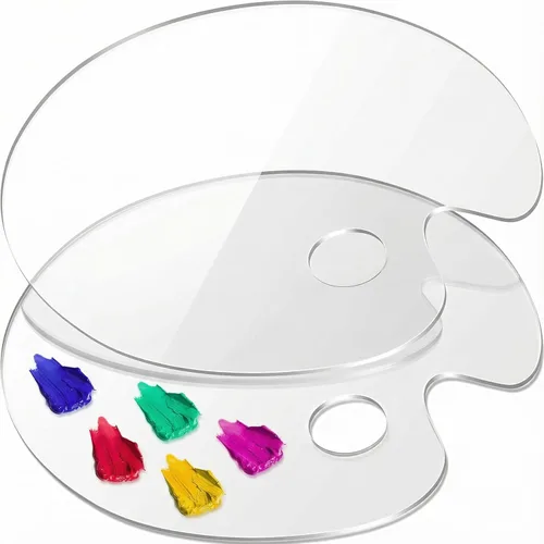 Vista 8 de Paleta Acrílica de Forma Rectangular 2 piezas 11.8 x 7.9 pulgadas Transparente - Bandeja de Mezcla Cristalina para Pintura Antiadherente Acrílica