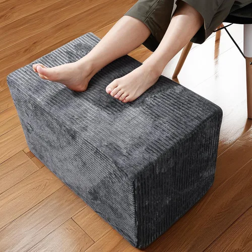 Vista 13 de Otomano Rectangular de Puf, Puf de Piso Relleno con Relleno de Espuma en Trozos, Reposapiés Suave de Felpa Coral en Forma de Raya Ancha, Otomano