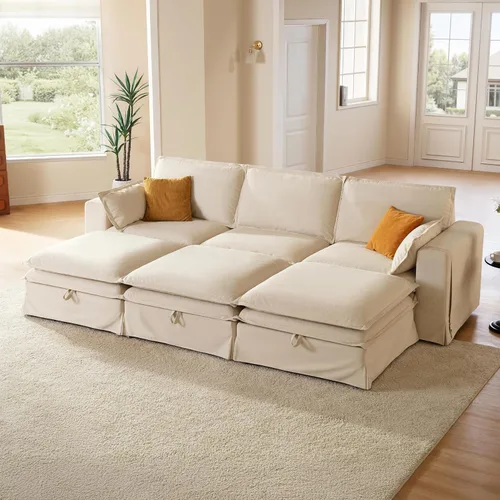 Vista 22 de Sofá modular lavable de gran tamaño de 89 pulgadas, sofá nube con funda totalmente extraíble, sofás seccionales para sala de estar, tela
