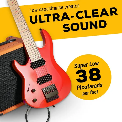 Vista 5 de GLS cable de audio para guitarra, cable TS de 1/4 de pulgada, cable para instrumento de 1/4 de pulgada para bajo y guitarra eléctrica, de tweed