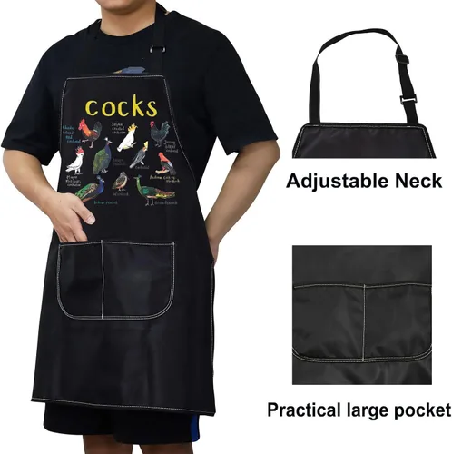 Vista 4 de WZMPA Divertido delantal de cocina para mujeres y hombres, regalos para amantes de los pollos gallos cacatúas, pavos reales para hornear y cocinar