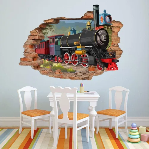 Vista 8 de SUPERDANT Adhesivo de pared de tren retro 3D para despegar y pegar, mural de vinilo para habitación de los niños, dormitorio, sala de estar, sala