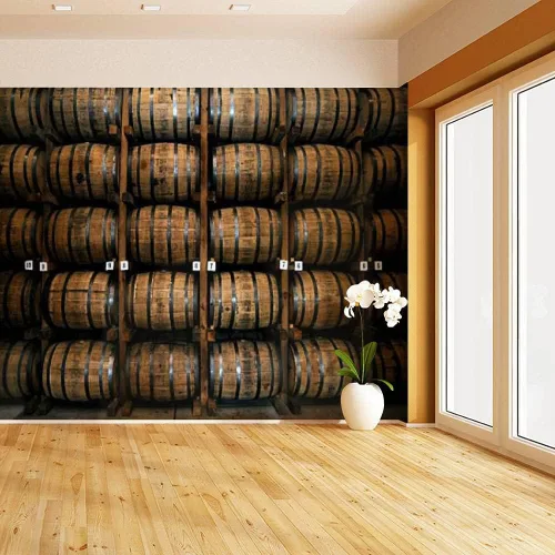 Vista 3 de Mural de pared apilado de barriles de whisky de madera, papel tapiz autoadhesivo autoadhesivo para pared grande, rollo de película de vinilo
