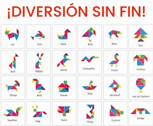 Vista 4 de ArtCreativity Rompecabezas de madera Tangram para niños, 7 piezas de colores, rompecabezas educativo, juguete de aprendizaje para niños y niñas