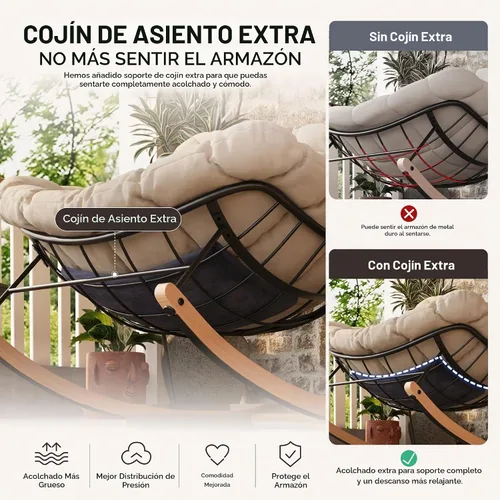 Vista 7 de FLEXISPOT Mecedora de gran tamaño para exteriores con asiento acolchado grueso, color beige