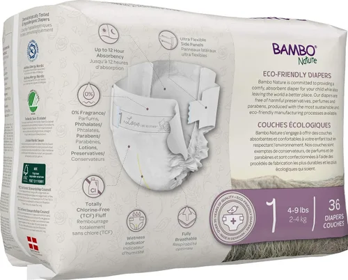 Vista 2 de Bambo Nature Pañales prémium para bebé, embalaje francés/inglés, talla 1, 36