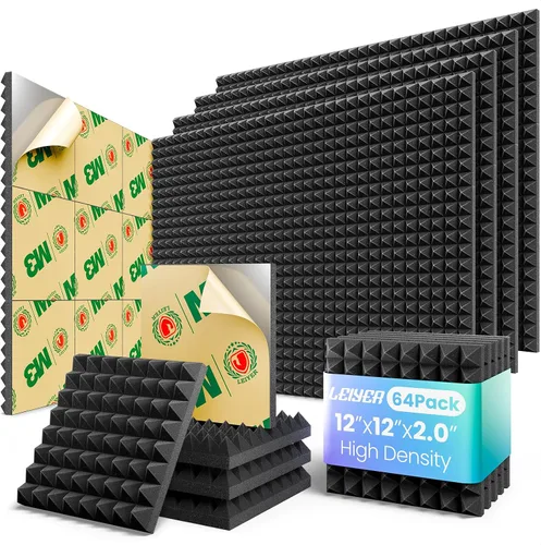 Vista 9 de Paneles acústicos, paquete de 12 paneles autoadhesivos piramidales, paneles de espuma a prueba de sonido de 2 x 12 x 12 pulgadas, para paredes