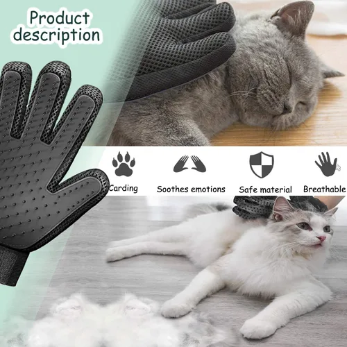 Vista 3 de Guante de aseo para deshedding - Cepillo removedor de pelo de mascotas eficiente para perros, gatos, caballos (pelo largo y corto)
